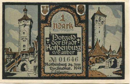 Rothenburg - Stadt - 24.6.1921 - 1 Mark 