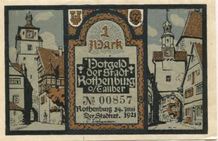 Rothenburg - Stadt - 24.6.1921 - 1 Mark 