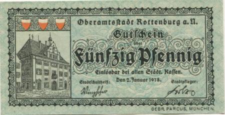 Rottenburg - Stadt - - 2.1.1918 - 31.12.1921 - 50 Pfennig 