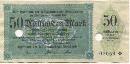 Rotthausen (heute: Gelsenkirchen) - Sparkasse der Bürgermeisterei - 18.9.1923 - 50 Milliarden Mark 