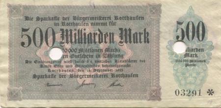 Rotthausen (heute: Gelsenkirchen) - Sparkasse der Bürgermeisterei - 18.9.1923 - 500 Milliarden Mark 