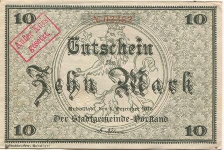 Rudolstadt - Stadt - 1.12.1918 - 10 Mark 