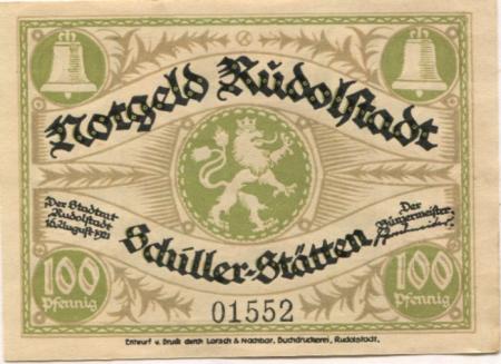 Rudolstadt - Stadt - 16.8.1921 - 100 Pfennig 