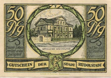 Rudolstadt - Stadt - - 1.1.1922 - 50 Pfennig 