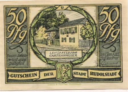 Rudolstadt - Stadt - - 1.1.1922 - 50 Pfennig 