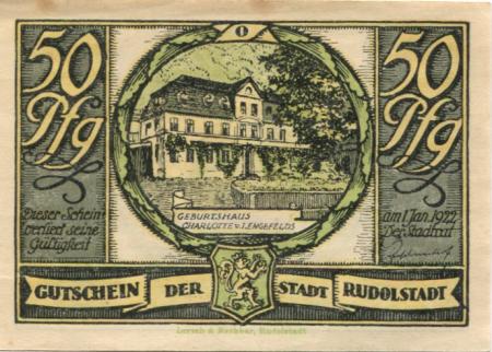 Rudolstadt - Stadt - - 1.1.1922 - 50 Pfennig 