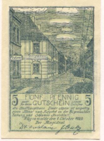 Rügenwalde (heute: PL-Darlowo) - Stadt - 1.10.1920 - 5 Pfennig 