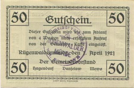 Rügenwaldermünde (heute: PL-Darlowko) - Gemeinde - 1.4.1921 - 50 Pfennig 