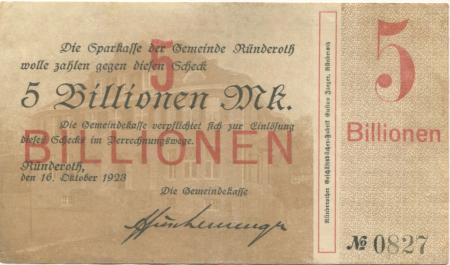 Ründeroth (heute: Engelskirchen) - Gemeinde - 16.10.1923 - 5 Billionen Mark 