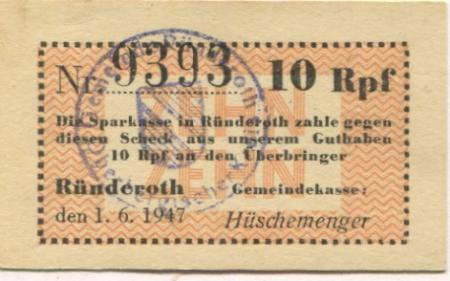 Ründeroth (heute: Engelskirchen) - Gemeinde - 1.6.1947 - 10 Pfennig 