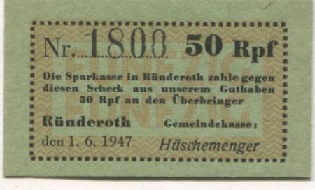 Ründeroth (heute: Engelskirchen) - Gemeinde - 1.6.1947 - 50 Pfennig 