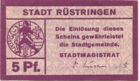 Rüstringen (heute: Wilhelmshaven) - Stadt - -- - 5 Pfennig 