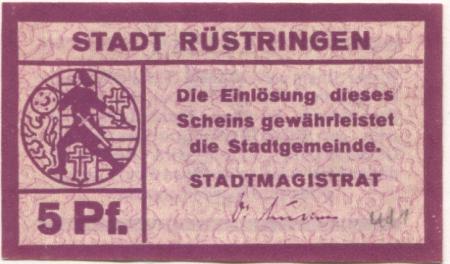 Rüstringen (heute: Wilhelmshaven) - Stadt - -- - 5 Pfennig 