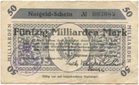 Rüthen - Stadt - 25.10.1923 - 50 Milliarden Mark 