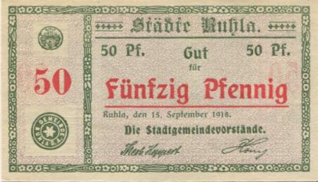 Ruhla - Städte - 15.9.1918 - 50 Pfennig 