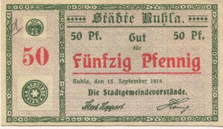 Ruhla - Städte - 15.9.1918 - 50 Pfennig 