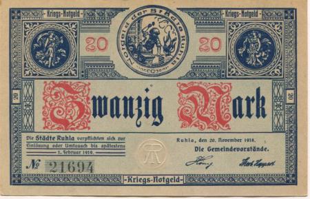 Ruhla - Städte - 20.11.1919 - 1.2.1919 . 20 Mark 