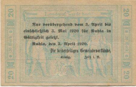 Ruhla - Städte - 3.4.1920 - 3.5.1920 . 20 Mark 