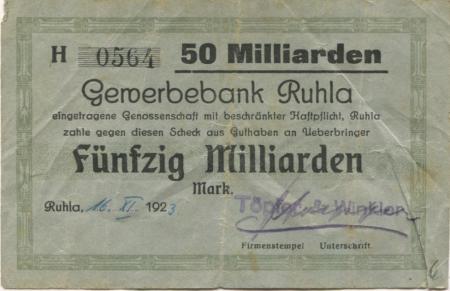 Ruhla - Töpfer & Winkler, Metallwaren- und Etikettenfabrik - 15.11.1923 - 50 Milliarden Mark 