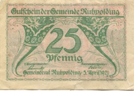 Ruhpolding - Gemeinde - 5.4.1921 - 1.1.1922 - 25 Pfennig 