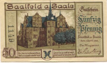 Saalfeld - Stadt - 1.4.1921 - 50 Pfennig 