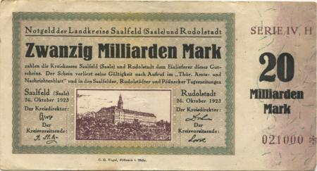 Saalfeld und Rudolstadt - Kreise - 26.10.1923 - 20 Milliarden Mark 