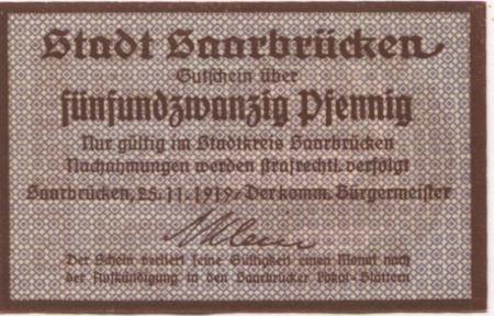 Saarbrücken - Stadt - 25.11.1919 - 25 Pfennig 
