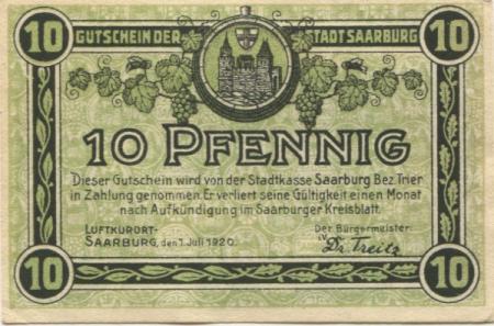 Saarburg - Stadt - 1.7.1920 - 10 Pfennig 