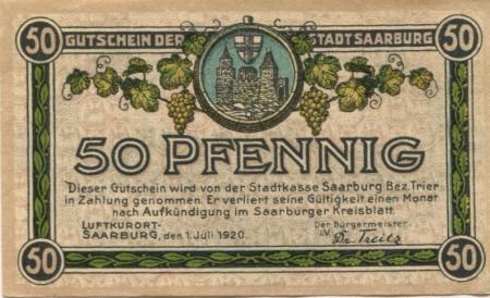 Saarburg - Stadt - 1.7.1920 - 50 Pfennig 
