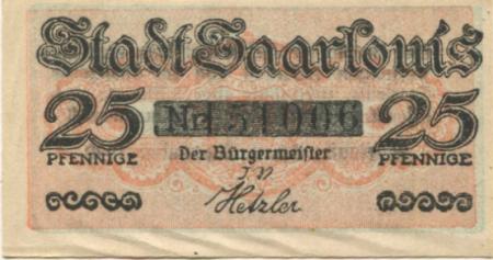 Saarlouis - Stadt - 1.8.1920 - 25 Pfennig 