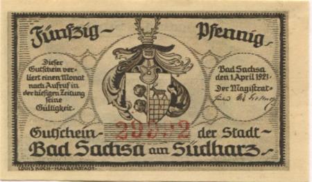 Sachsa (Bad) - Stadt - 1.4.1921 - 50 Pfennig 