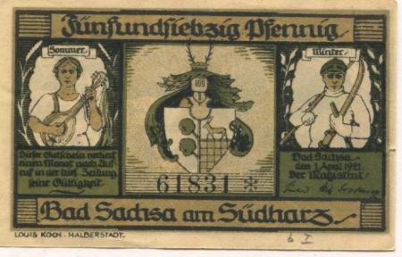 Sachsa (Bad) - Stadt - 1.4.1921 - 75 Pfennig 