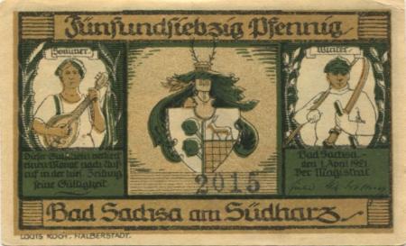 Sachsa (Bad) - Stadt - 1.4.1921 - 75Pfennig 