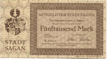 Sagan (heute: PL-Zagan) - Stadt - 8.2.1923 - 5000 Mark 