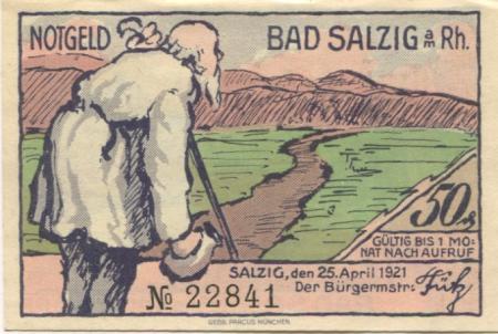 Salzig (heute: Boppard) - Gemeinde - 25.4.1921- 50 Pfennig 