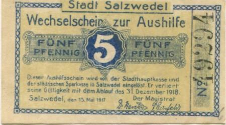Salzwedel - Stadt - 15.5.1917 - 31.12.1918 - 5 Pfennig 