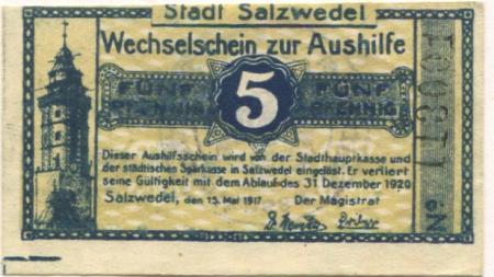 Salzwedel - Stadt - 15.5.1917 - 31.12.1920 - 5 Pfennig 