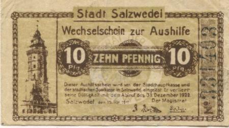 Salzwedel - Stadt - 15.5.1917 - 31.12.1920 - 10 Pfennig 