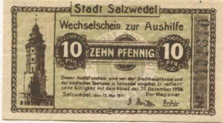 Salzwedel - Stadt - 15.5.1917 - 31.12.1920 - 10 Pfennig 