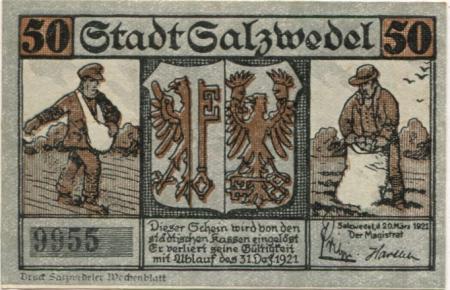 Salzwedel - Stadt - 20.3.1921 - 50 Pfennig 
