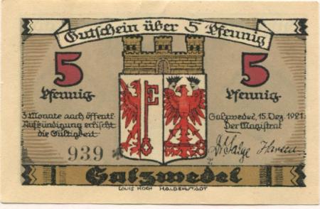 Salzwedel - Stadt - 15.12.1921 - 5 Pfennig 