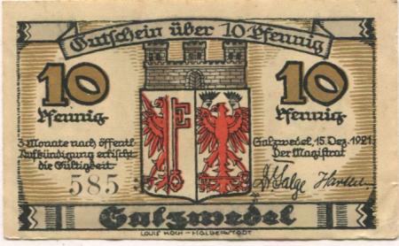 Salzwedel - Stadt - 15.12.1921 - 10 Pfennig 