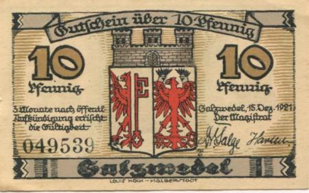 Salzwedel - Stadt - 15.12.1921 - 10 Pfennig 