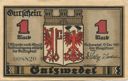 Salzwedel - Stadt - 15.12.1921 - 1 Mark 