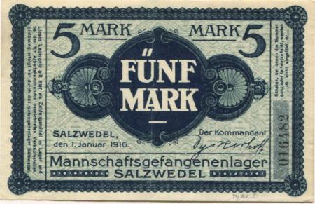 Salzwedel - Mannschafts-Gefangenenlager - 1.11.1916 - 5 Mark 
