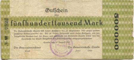 Sande (heute: Hamburg) - Gemeinde - 11.8.1923 - 15.9.1923 - 500000 Mark 