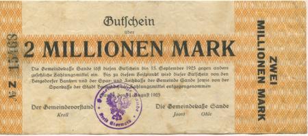 Sande (heute: Hamburg) - Gemeinde - 11.8.1923 - 15.9.1923 - 2 Millionen Mark 