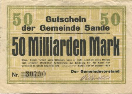 Sande (heute: Hamburg) - Gemeinde - 19.10.1923 - 50 Milliarden Mark 