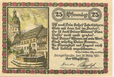 Sangerhausen - Stadt - 26.3.1921 - 25 Pfennig 