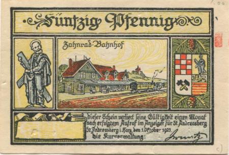 Sankt Andreasberg (heute: Braunlage) - Kurverwaltung - 1.10.1921 - 50 Pfennig 